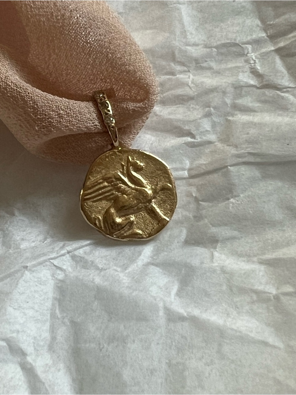 Robin Haley the griffin and chalice romantic artifact coin pendant